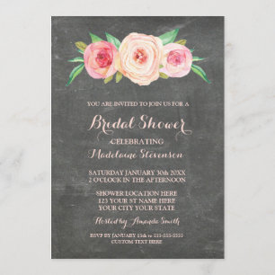 Blush Pink Floral Chalkboard Bridal Shower Invitation