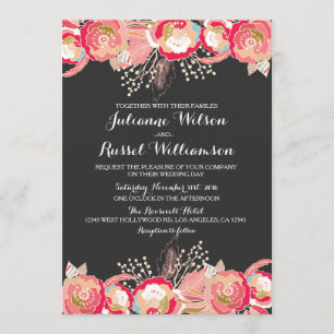 Blush Pink Floral & Chalkboard Wedding Invitation