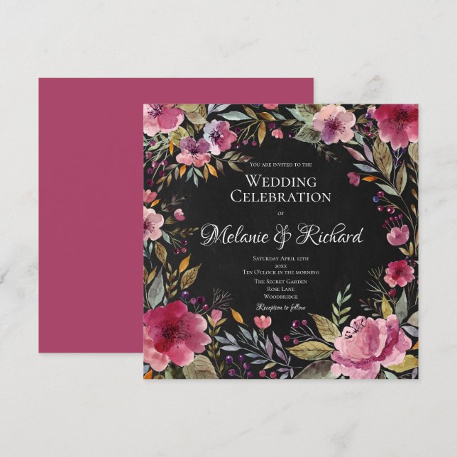 Blush Pink Floral Chalkboard Wedding Invitation (Front/Back)