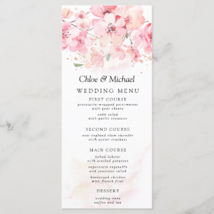 Blush Pink Floral Cherry Blossom Wedding Menu