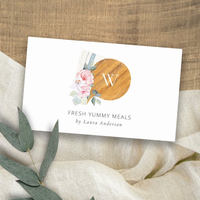 Blush Pink Floral Chopping Board Napkin Catering Business Card (Creator Uploaded)