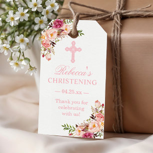 Blush Pink Floral Christening Baptism Thank You Gift Tags