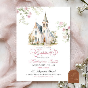 Blush Pink Floral Classical Church Baptism Invitation