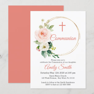 Blush Pink Floral Communion Invitation