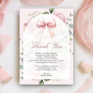 Blush Pink Floral Coquette Bow Arch Baby Shower Thank You Card