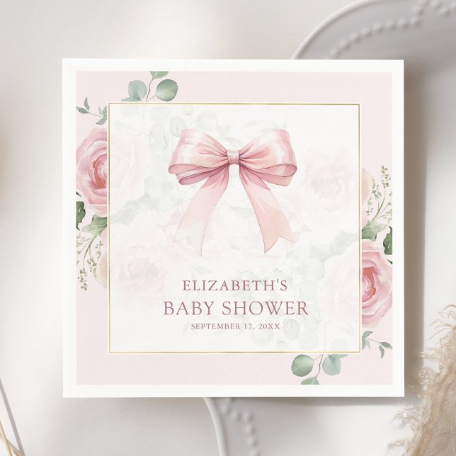 Blush Pink Floral Coquette Bow Baby Shower Napkin (Creator Uploaded)