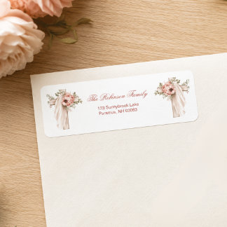 Blush Pink Floral Cross Baptism Return Address Label