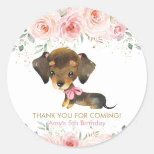 Blush Pink Floral Cute Dachshund Puppy Dog Favor Classic Round Sticker