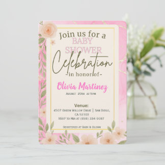 Blush Pink Floral Design Baby Shower Invitation