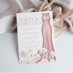 Blush Pink Floral & Dress 40th Birthday Party Invitation