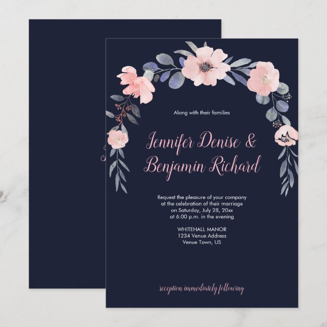 Blush Pink Floral Drop Wedding | Invitation (Front/Back)