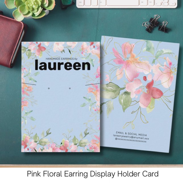 Blush Pink Floral Earring Display Holder Card (Creator Uploaded)