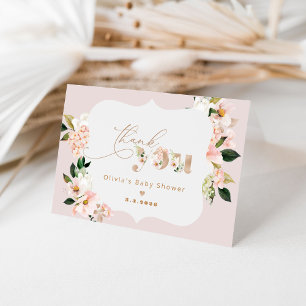 Blush pink floral elegant baby shower thank you card