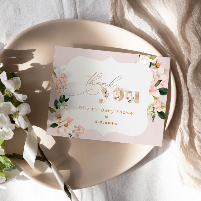 Blush pink floral elegant baby shower thank you card (Creator Uploaded)
