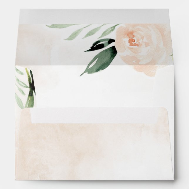 Blush Pink Floral Elegant Champagne Garden Wedding Envelope (Back (Bottom))