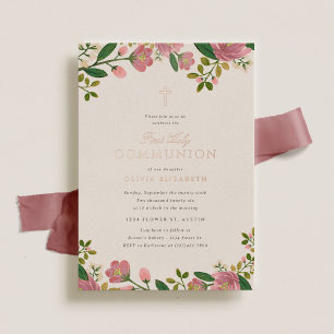 Blush Pink Floral Elegant First Communion