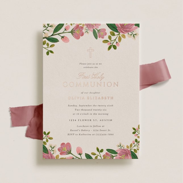 Blush Pink Floral Elegant First Communion (Creator Uploaded)