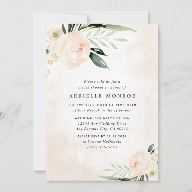 Blush Pink Floral Elegant Garden Bridal Shower Invitation (Front)