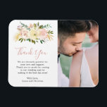 Blush Pink Floral Elegant Wedding Magnet<br><div class="desc">Romantic floral wedding favour magnet featuring "Thank You" in an elegant script and watercolor flowers in blush pink, dusty rose, champagne and ivory along with gold accent pieces. Below is your personalised message and to the right is your favourite photo. These elegant thank you magnets make useful wedding favours and...</div>