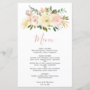 Blush Pink Floral Elegant Wedding Menu