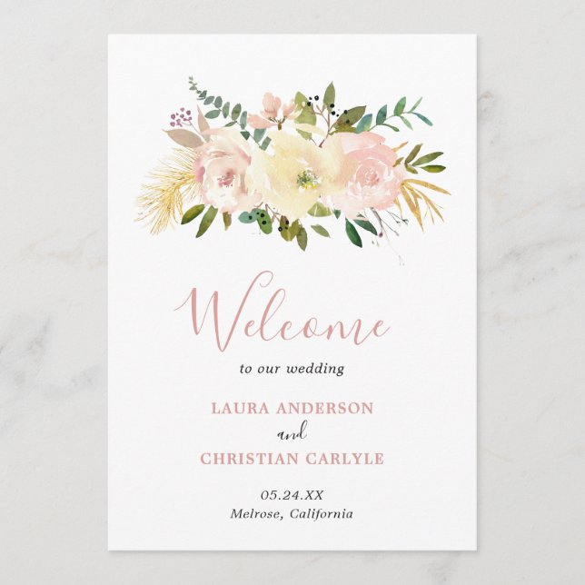 Blush Pink Floral Elegant Wedding Program (Front)