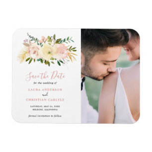 Blush Pink Floral Elegant Wedding Save the Date Magnet