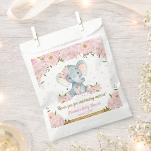 Blush Pink Floral Elephant Baby Shower Birthday Favour Bag