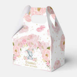 Blush Pink Floral Elephant Baby Shower Birthday  Favour Box