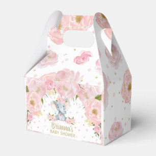 Blush Pink Floral Elephant Baby Shower Birthday Favour Box