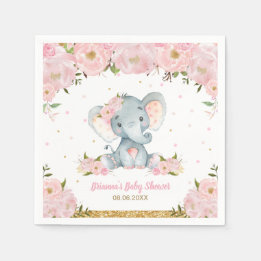 Blush Pink Floral Elephant Baby Shower Birthday  N Napkin