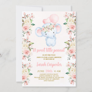 Blush Pink floral Elephant Baby Shower Girl Invitation