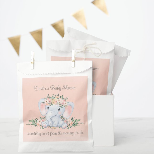 Blush Pink Floral Elephant Baby Shower Thank You Favour Bag (Blush Pink Boho Floral Cute Elephant Baby Shower Favor Bags for Thank You Gifts)