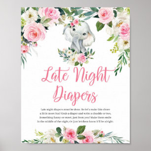 Blush pink floral elephant late night diapers sign