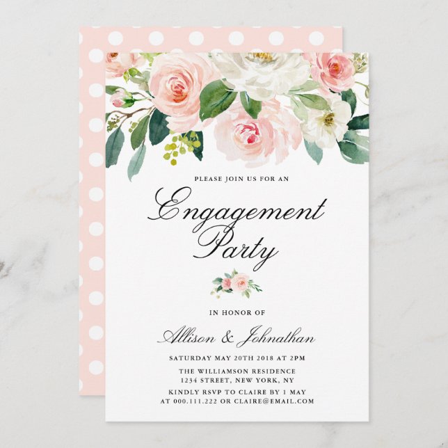blush pink floral Engagement party invitation (Front/Back)