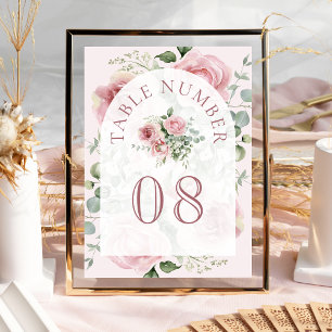 Blush Pink Floral Eucalyptus Arch Wedding Table Number