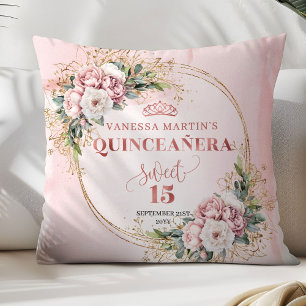 Blush Pink Floral Eucalyptus Best Gift Sweet 15th Cushion