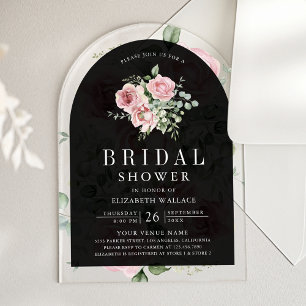 Blush Pink Floral Eucalyptus Black Bridal Shower Acrylic Invitations