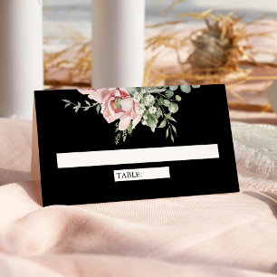 Blush Pink Floral Eucalyptus Black Wedding Place Card