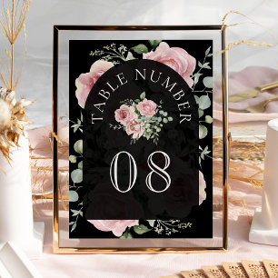 Blush Pink Floral Eucalyptus Black Wedding Table Number