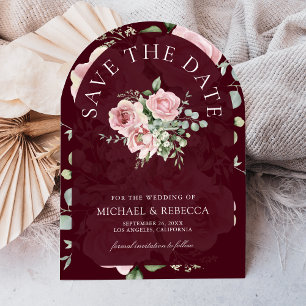 Blush Pink Floral Eucalyptus Burgundy Wedding Save The Date