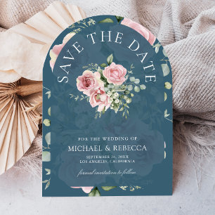 Blush Pink Floral Eucalyptus Dusty Blue Wedding Save The Date