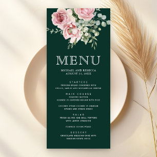 Blush Pink Floral Eucalyptus Emerald Green Wedding Menu