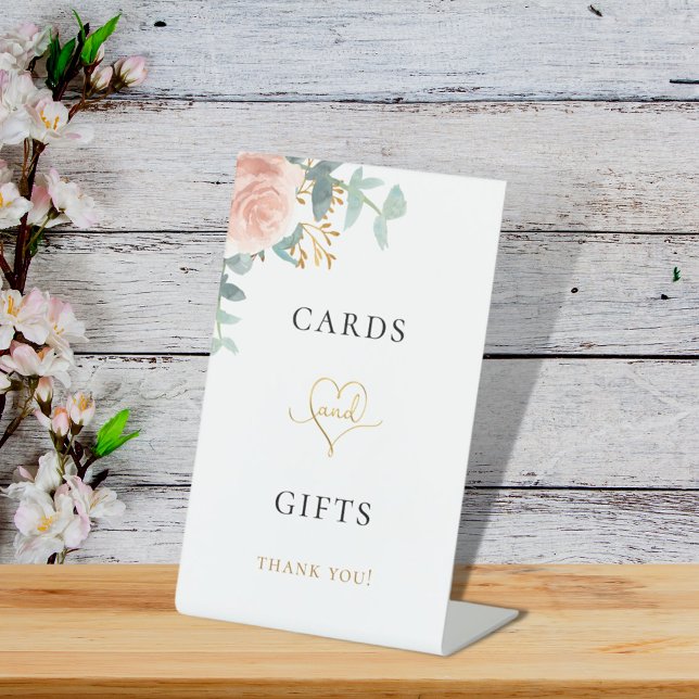 Blush pink floral eucalyptus greenery  cards gifts pedestal sign (Creator Uploaded)