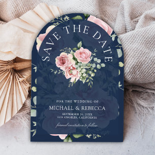 Blush Pink Floral Eucalyptus Photo Navy Wedding Save The Date