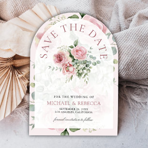 Blush Pink Floral Eucalyptus Photo QR Code Wedding Save The Date