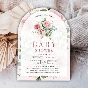 Blush Pink Floral Eucalyptus QR Code Baby Shower Invitation