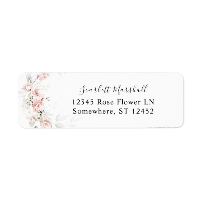Blush Pink Floral & Eucalyptus Return Address 2 Label (Front)