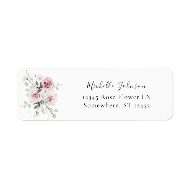 Blush Pink Floral & Eucalyptus Return Address Label (Front)