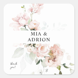 Blush Pink Floral & Eucalyptus Thank You 2 Square Sticker