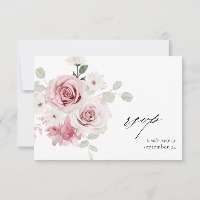 Blush Pink Floral & Eucalyptus w Meal RSVP 2 Card (Front)